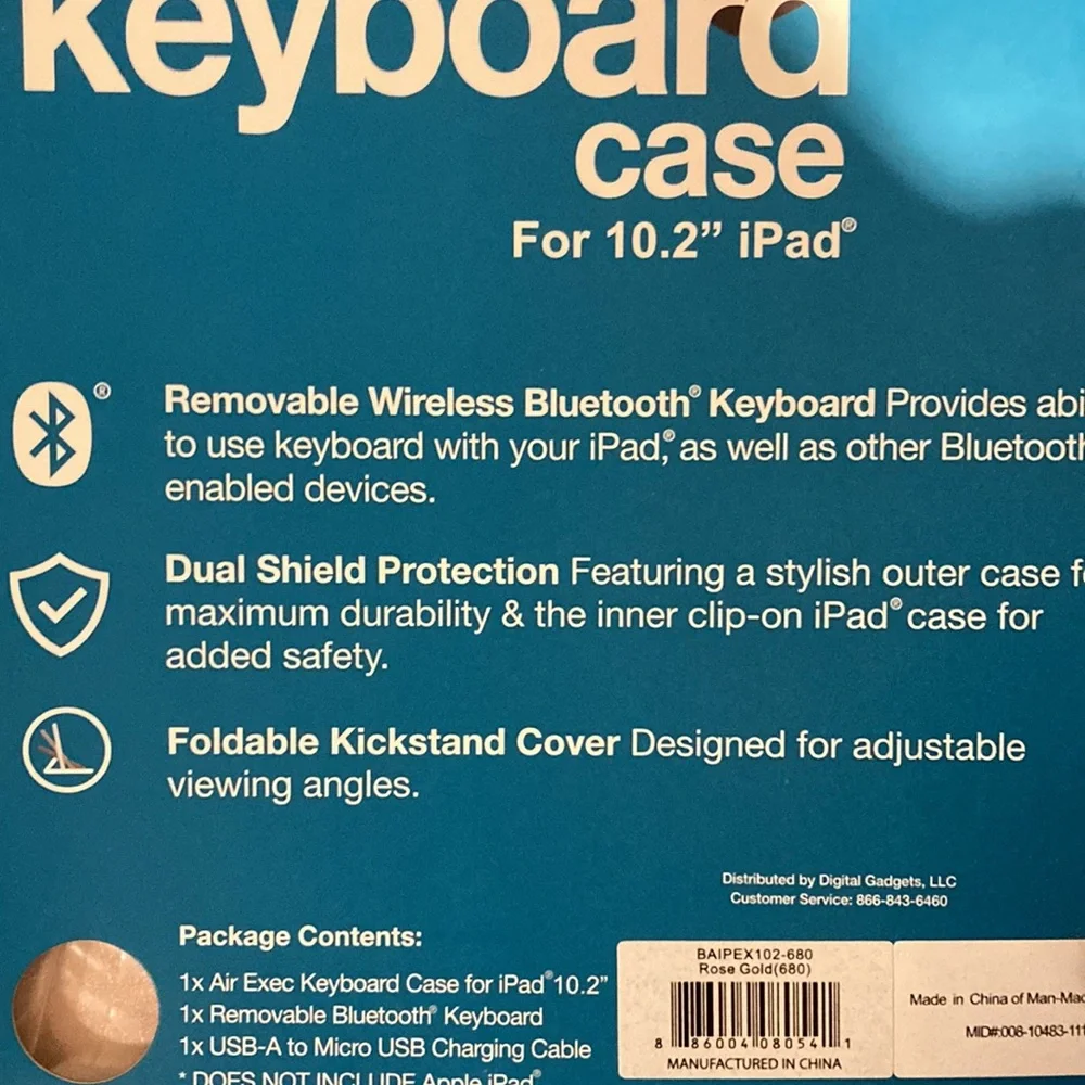 air exec Bluetooth Keyboard with Case IPad fits 10.2 iPad Rose Gold NIB